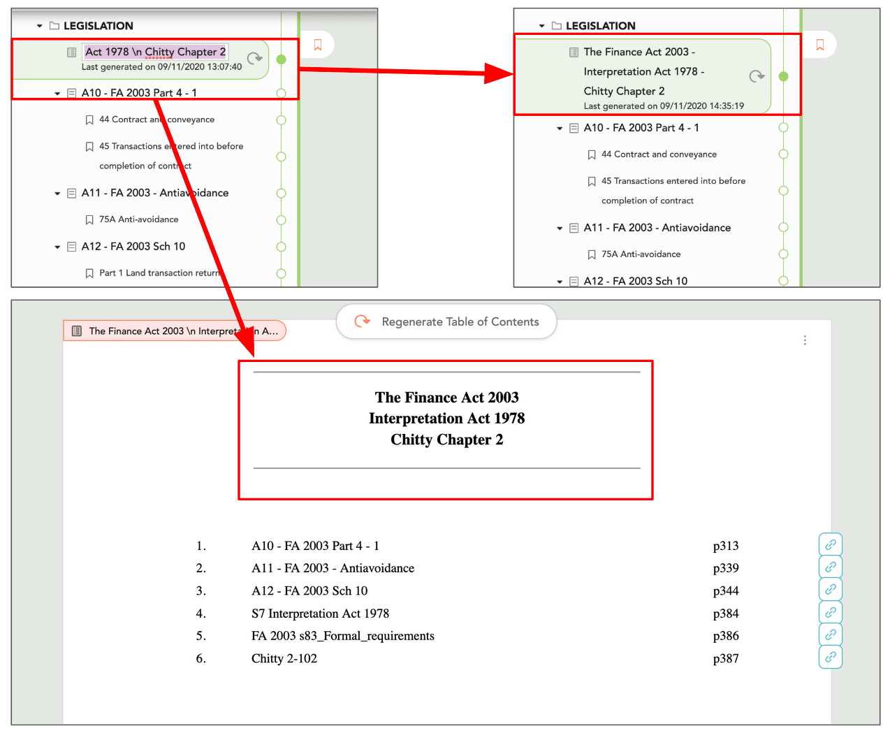 Screenshot example of adding line breaks to table of contents titles