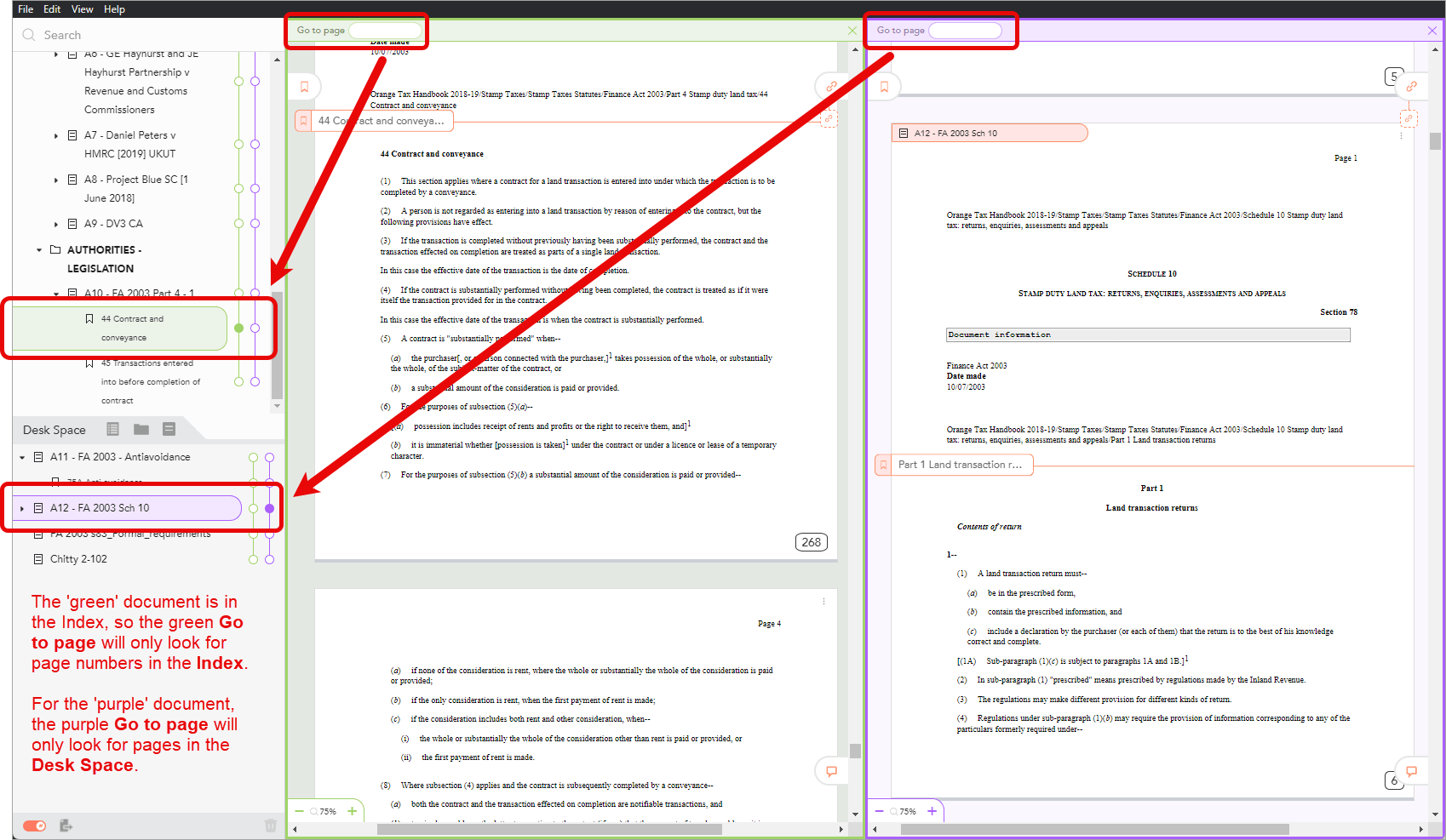 Casedo UI screenshot showing how the Go to page feature works