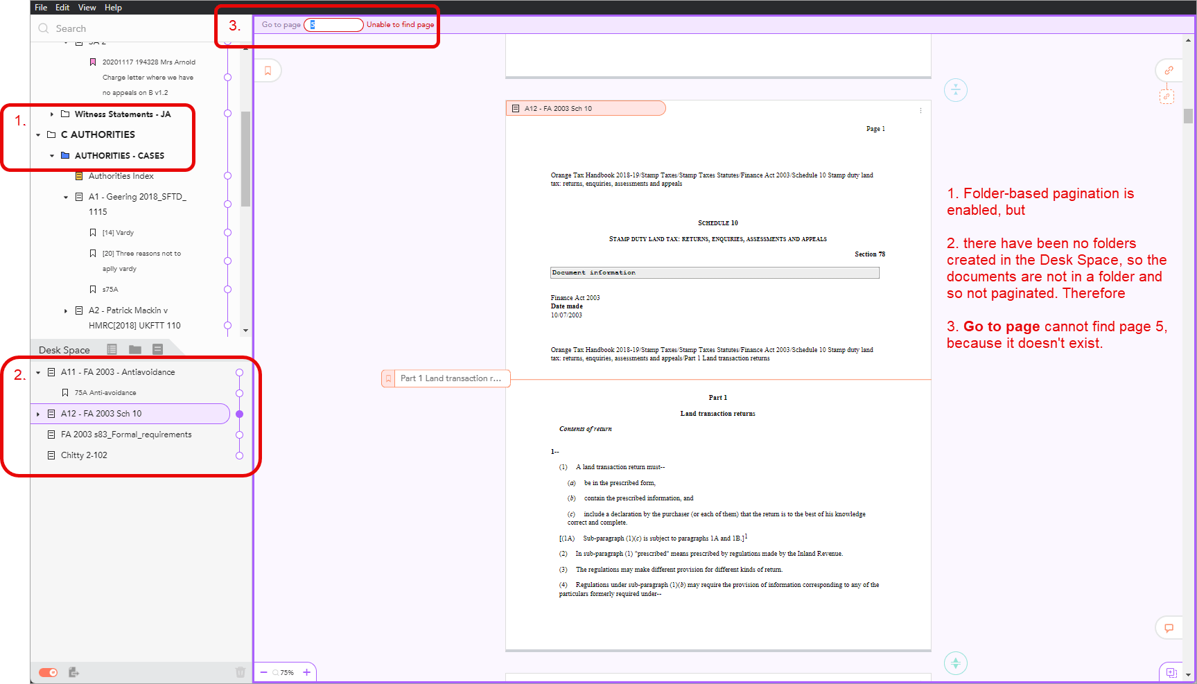 Casedo UI screenshot of possible error when using the Go to page feature