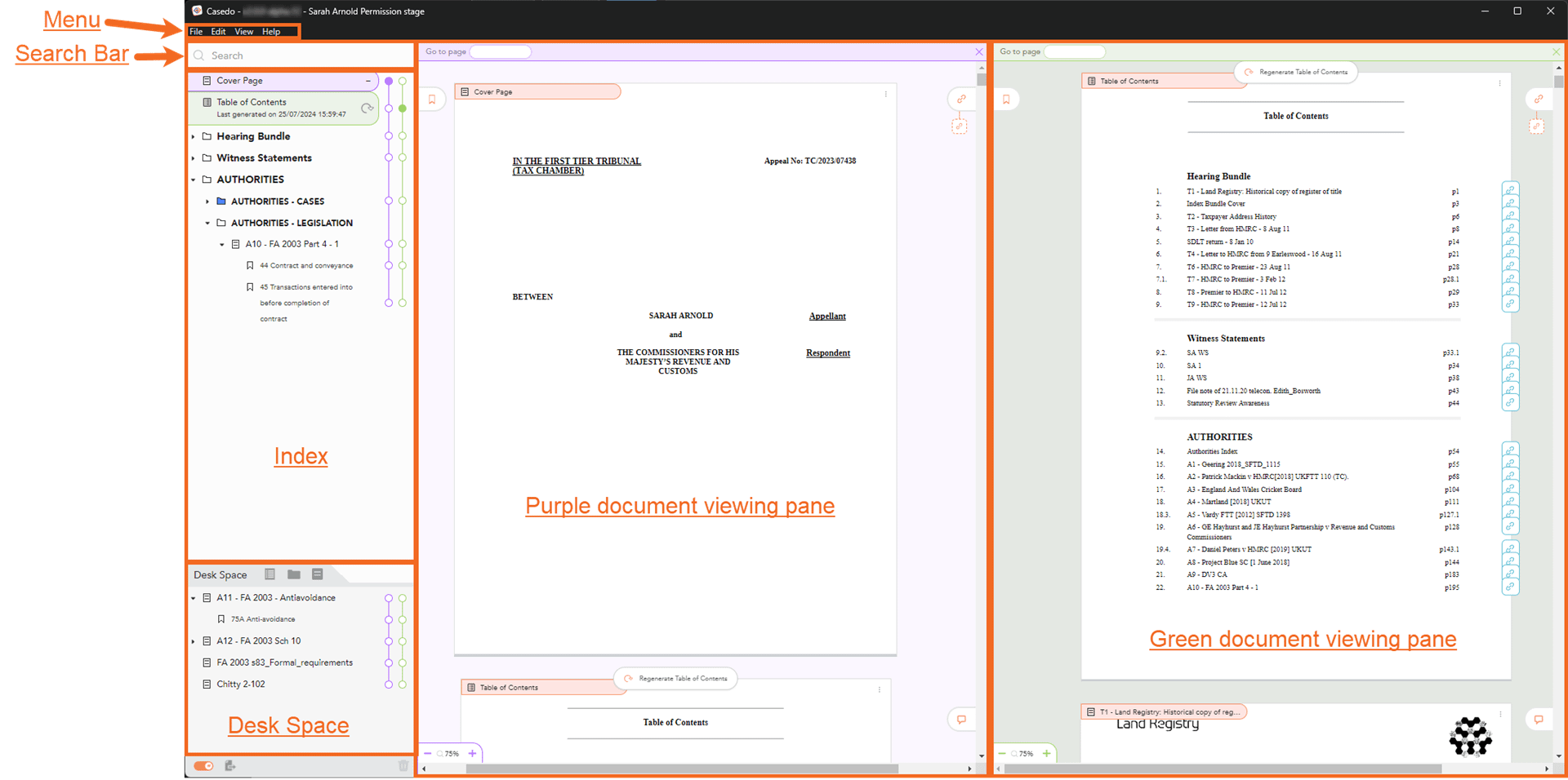 screenshot of the casedo workspace
