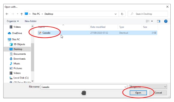 Select Casedo (associate .case with Casedo app)