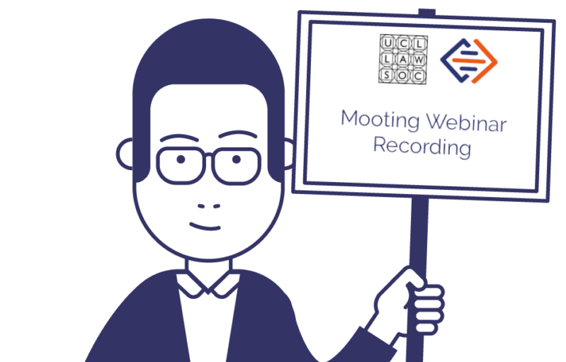 image of student holding banner that reads Mooting Webinar Recording