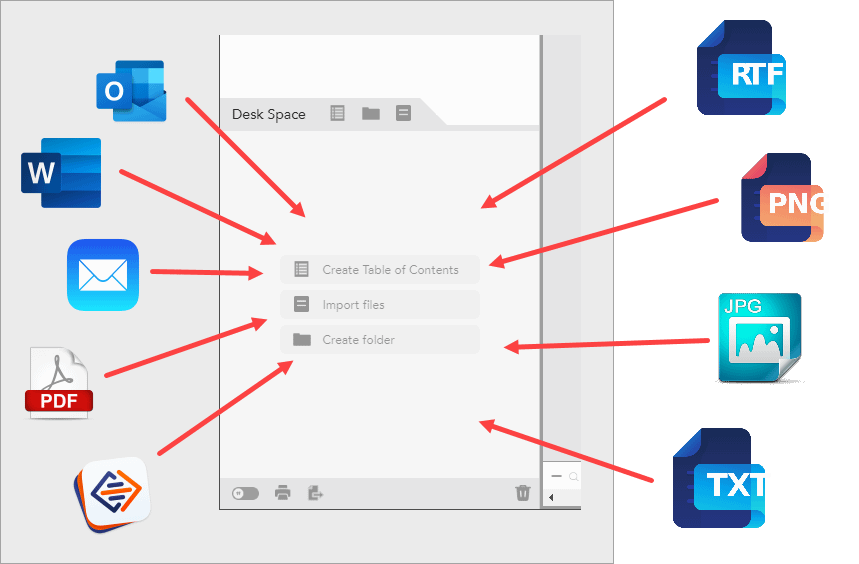 graphic illustrating file types that can be imported into casedo
